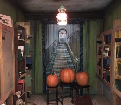 Pumpkins look upstairs