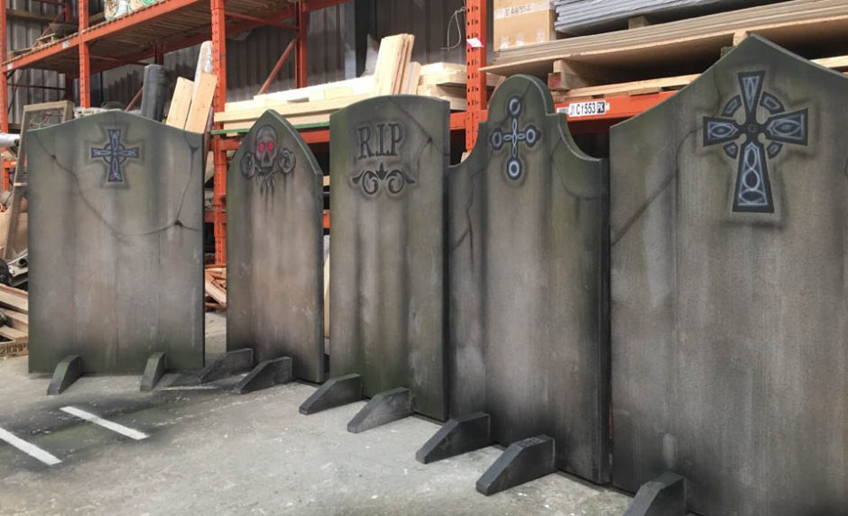 Getting a row of grave stones ready